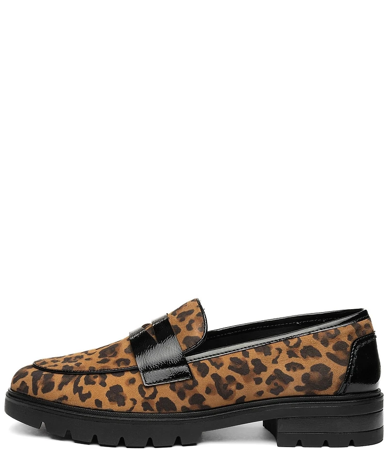 ara Caladium Leopard Print Suede and Crunch Patent Lug Sole Penny Loafers