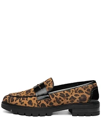ara Caladium Leopard Print Suede and Crunch Patent Lug Sole Penny Loafers