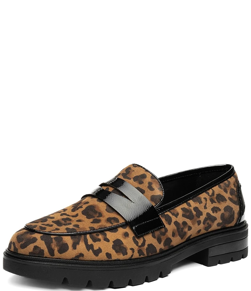 ara Caladium Leopard Print Suede and Crunch Patent Lug Sole Penny Loafers
