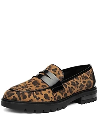 ara Caladium Leopard Print Suede and Crunch Patent Lug Sole Penny Loafers