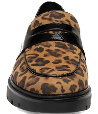 ara Caladium Leopard Print Suede and Crunch Patent Lug Sole Penny Loafers