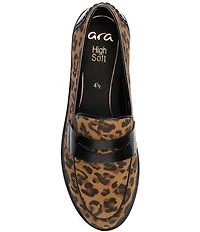 ara Caladium Leopard Print Suede and Crunch Patent Lug Sole Penny Loafers