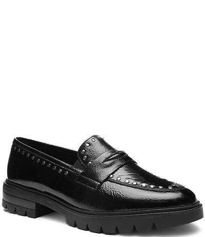 ara Cardiff Crinkle Patent Leather Studded Lugged Penny Loafers