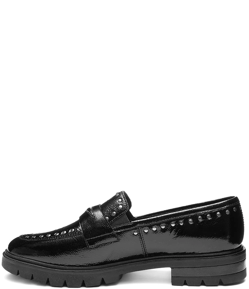 ara Cardiff Crinkle Patent Leather Studded Lugged Penny Loafers
