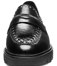 ara Cardiff Crinkle Patent Leather Studded Lugged Penny Loafers