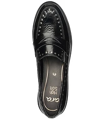 ara Cardiff Crinkle Patent Leather Studded Lugged Penny Loafers