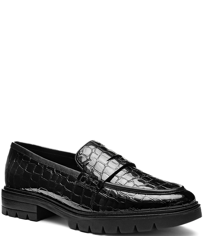 ara Crescent Croco Embossed Patent Leather Lugged Penny Loafers