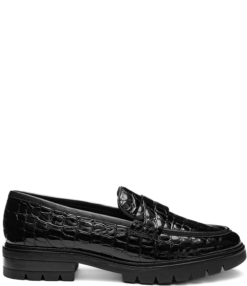 ara Crescent Croco Embossed Patent Leather Lugged Penny Loafers