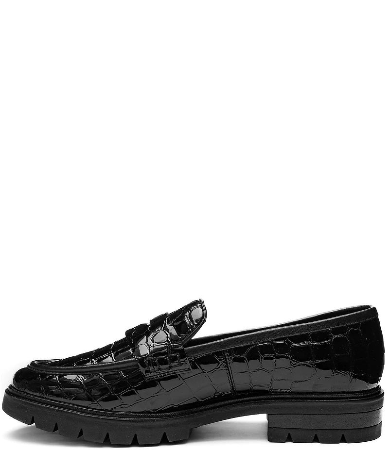 ara Crescent Croco Embossed Patent Leather Lugged Penny Loafers