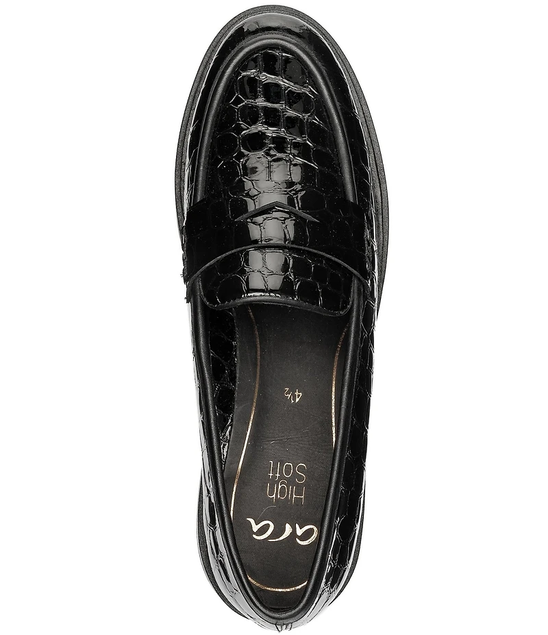 ara Crescent Croco Embossed Patent Leather Lugged Penny Loafers