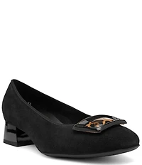 ara Gale Suede Leopard Print Patent Buckle Ornament Block Heel Pumps