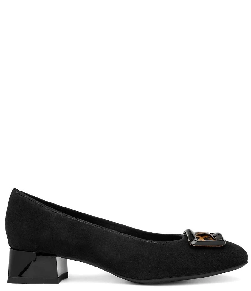 ara Gale Suede Leopard Print Patent Buckle Ornament Block Heel Pumps