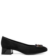ara Gale Suede Leopard Print Patent Buckle Ornament Block Heel Pumps