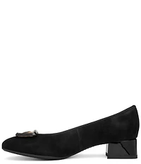 ara Gale Suede Leopard Print Patent Buckle Ornament Block Heel Pumps