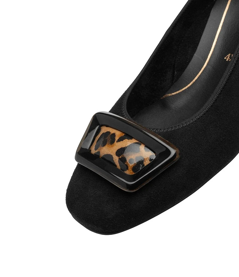 ara Gale Suede Leopard Print Patent Buckle Ornament Block Heel Pumps