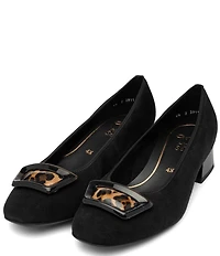 ara Gale Suede Leopard Print Patent Buckle Ornament Block Heel Pumps