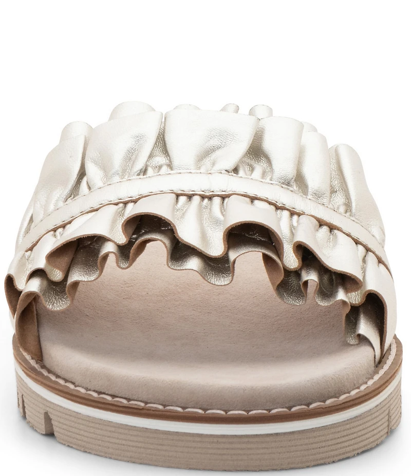 ara Keyes Metallic Leather Ruffle Slide Sandals