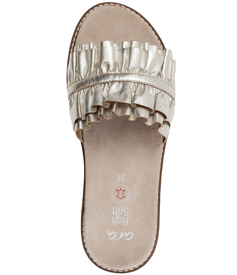ara Keyes Metallic Leather Ruffle Slide Sandals