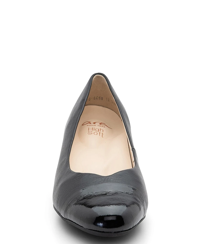 ara Nanette Leather Cap Toe Block Heel Pumps