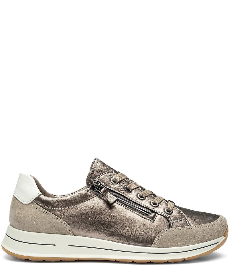ara Oleanna Metallic Leather and Suede Side Zip Sneakers