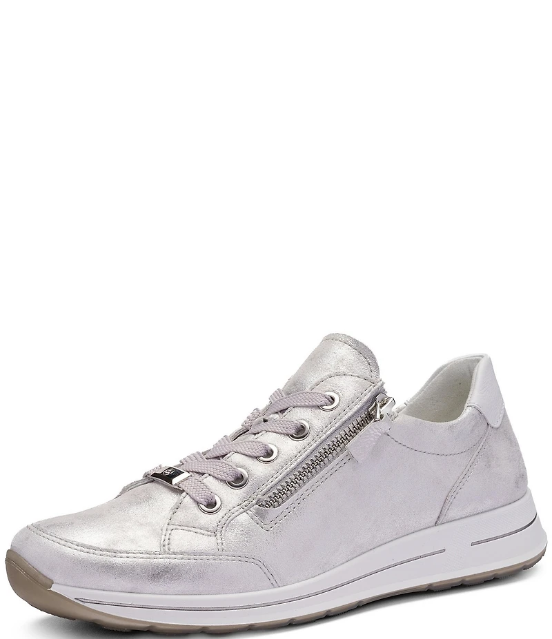 ara Oleanna Metallic Leather Side Zip Sneakers