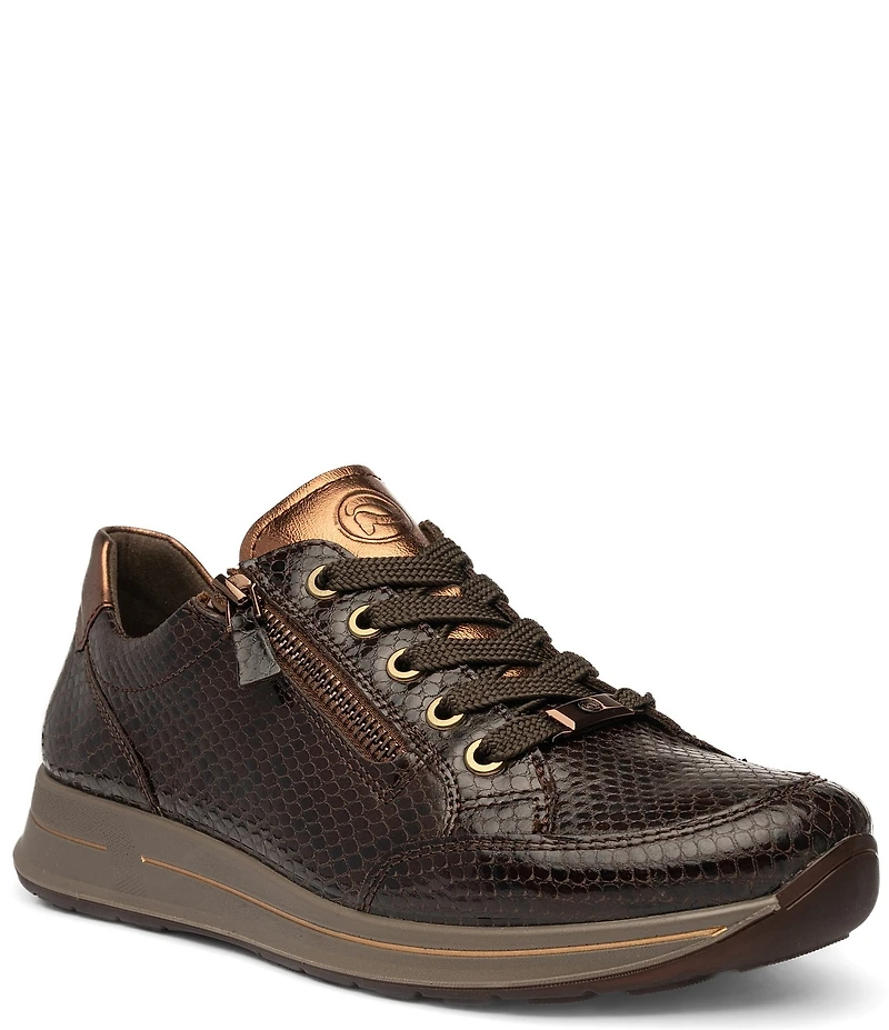 ara Oleanna Snake Print & Metallic Leather Side Zip Sneakers