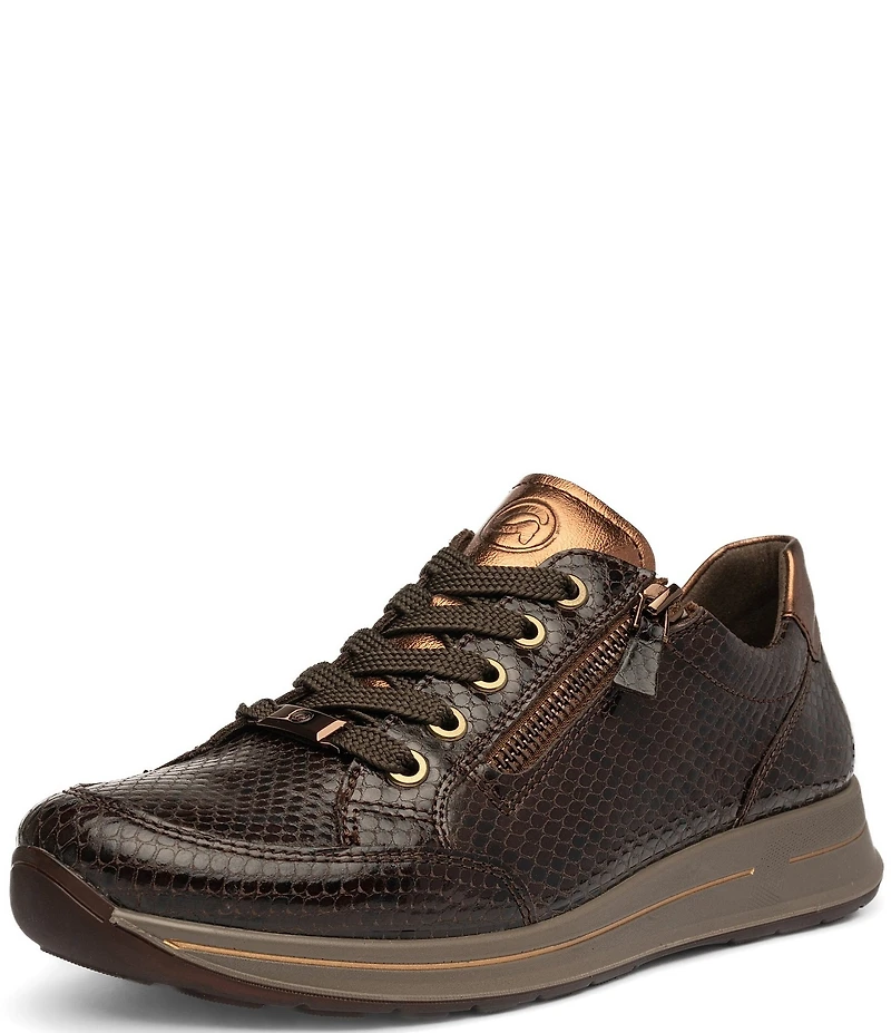 ara Oleanna Snake Print & Metallic Leather Side Zip Sneakers
