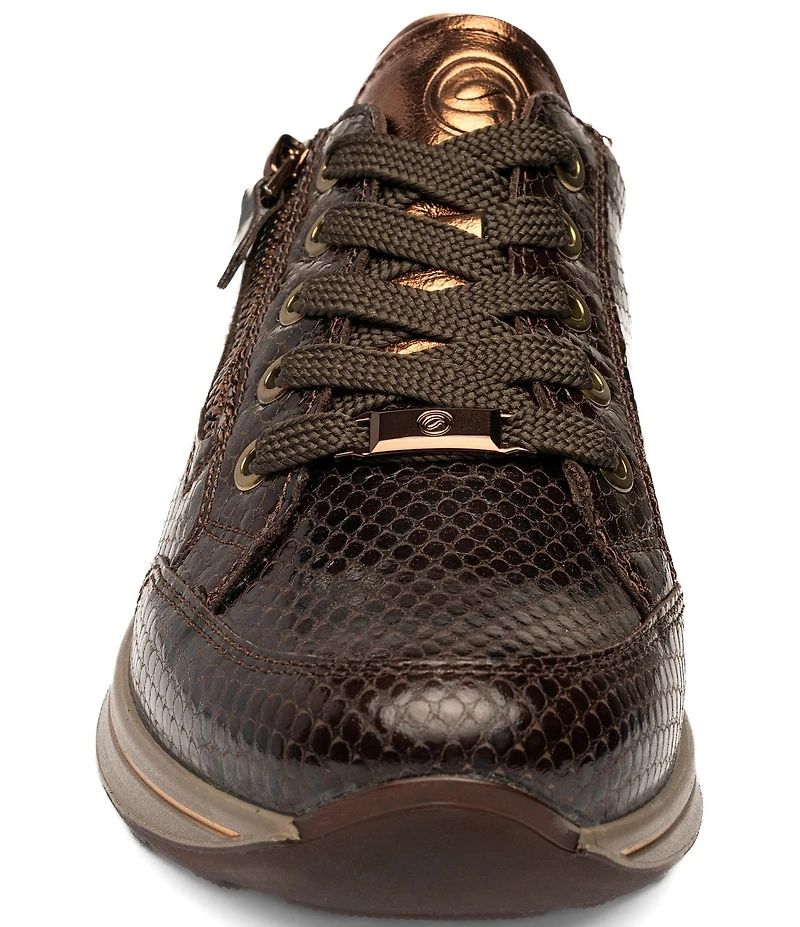 ara Oleanna Snake Print & Metallic Leather Side Zip Sneakers