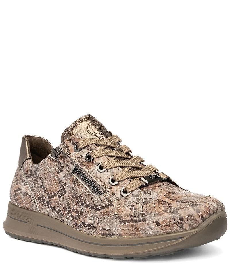 ara Oleanna Snake Print & Metallic Leather Side Zip Sneakers