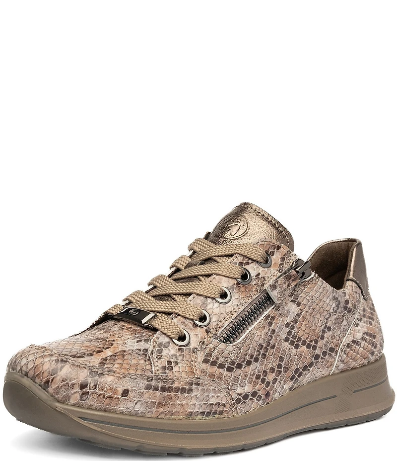 ara Oleanna Snake Print & Metallic Leather Side Zip Sneakers