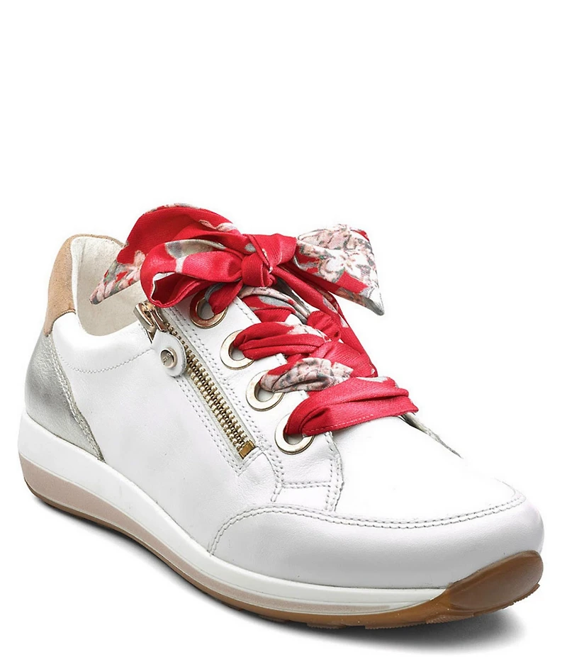 ara Ollie Leather Floral Lace Side Zip Sneakers