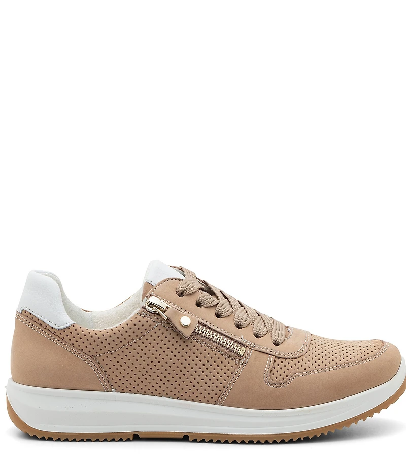 ara Opal Perforated Nubuck Side Zip Lace Up Sneakers