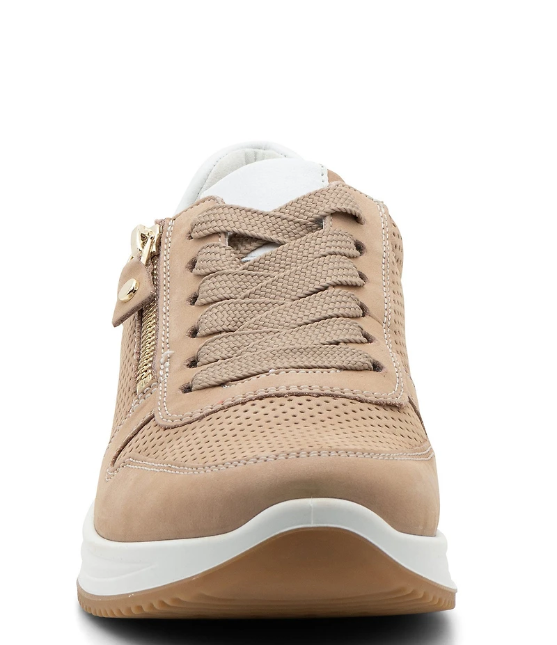 ara Opal Perforated Nubuck Side Zip Lace Up Sneakers