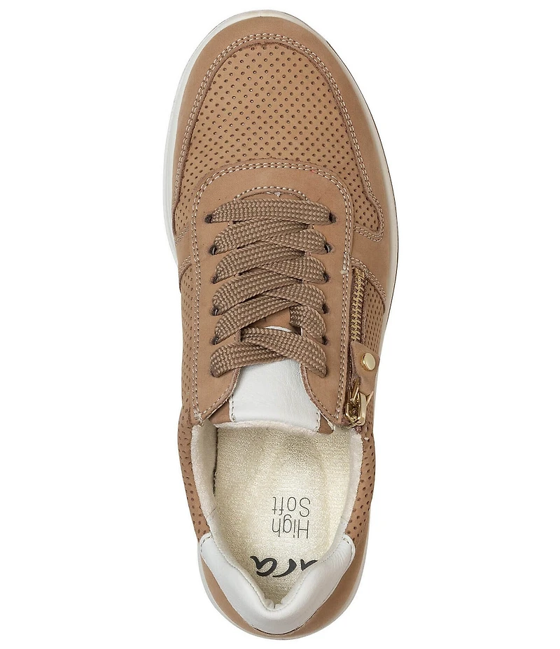 ara Opal Perforated Nubuck Side Zip Lace Up Sneakers