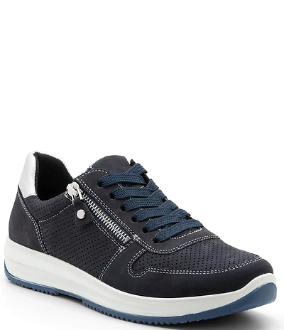 ara Opal Perforated Nubuck Side Zip Lace Up Sneakers