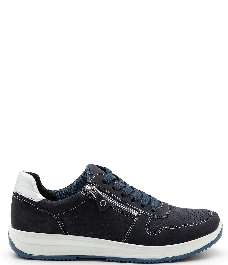ara Opal Perforated Nubuck Side Zip Lace Up Sneakers