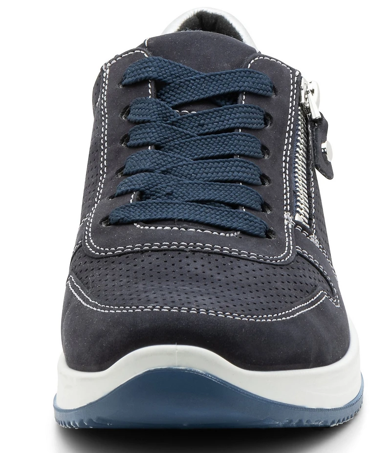 ara Opal Perforated Nubuck Side Zip Lace Up Sneakers