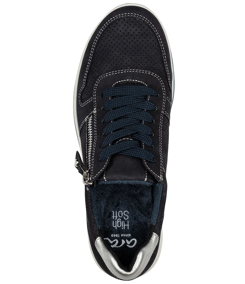 ara Opal Perforated Nubuck Side Zip Lace Up Sneakers