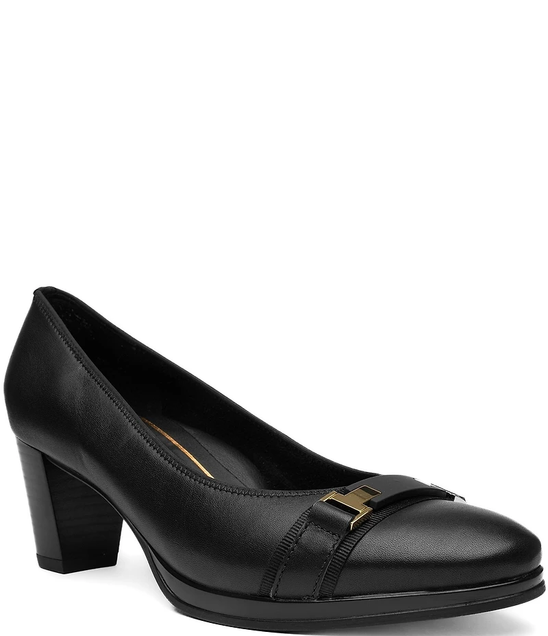 ara Ophelia Leather Decorative Buckle Strap Block Heel Pumps
