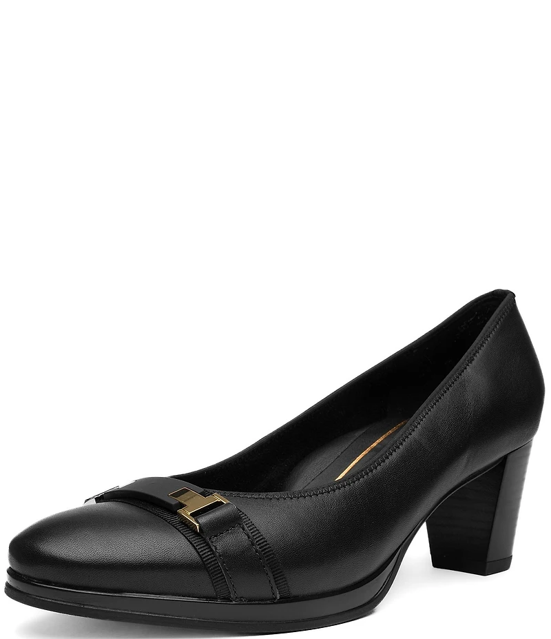 ara Ophelia Leather Decorative Buckle Strap Block Heel Pumps