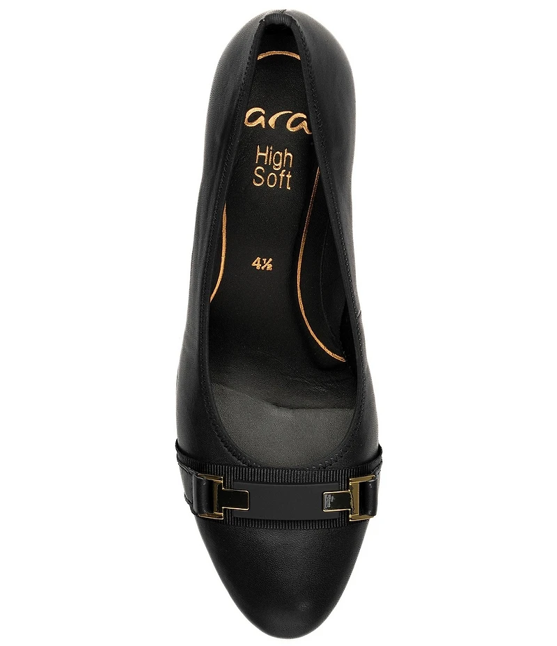 ara Ophelia Leather Decorative Buckle Strap Block Heel Pumps