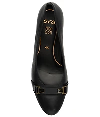ara Ophelia Leather Decorative Buckle Strap Block Heel Pumps