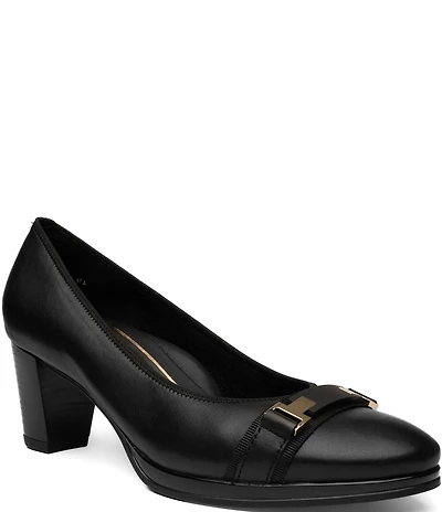 ara Ophelia Leather Decorative Buckle Strap Block Heel Pumps
