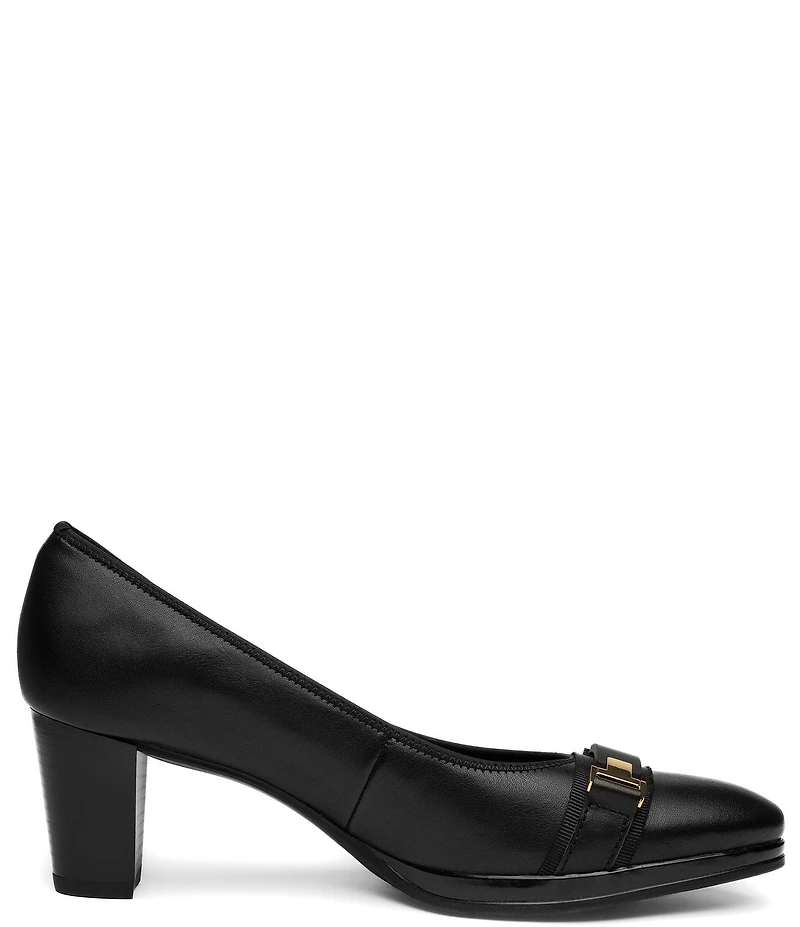ara Ophelia Leather Decorative Buckle Strap Block Heel Pumps