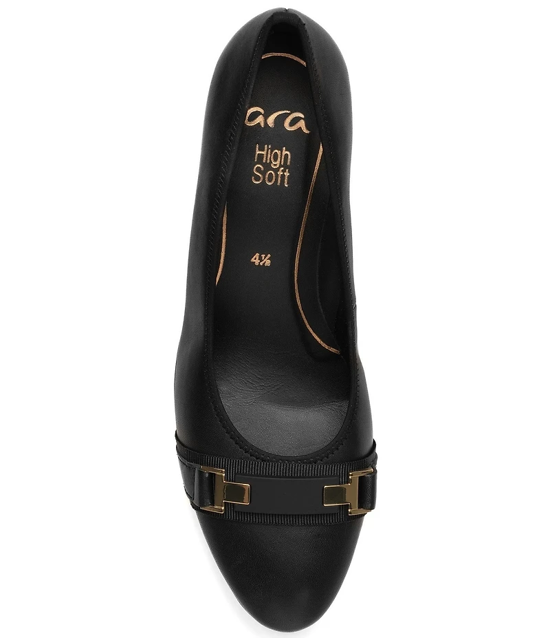 ara Ophelia Leather Decorative Buckle Strap Block Heel Pumps