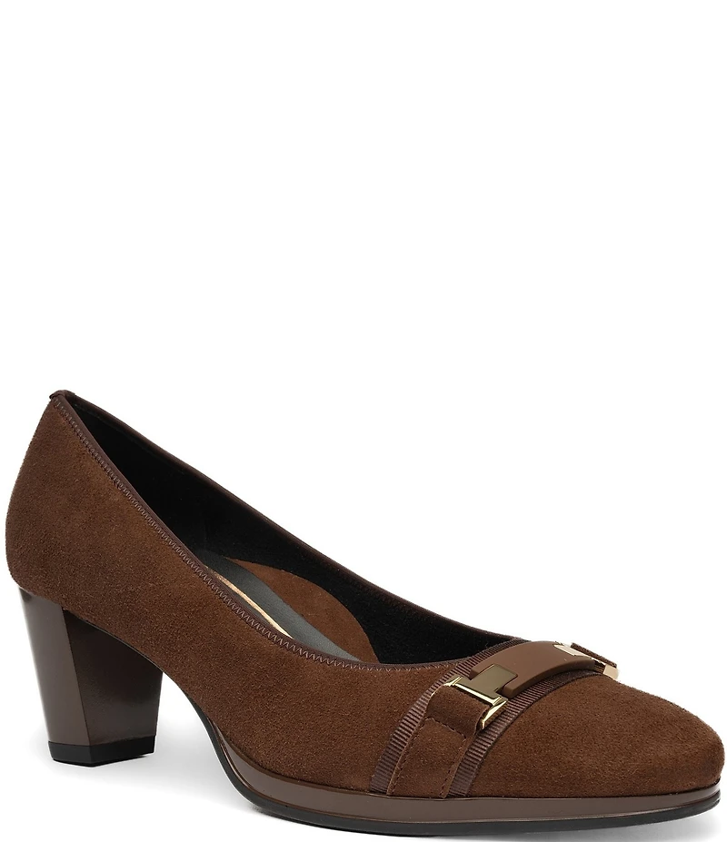 ara Ophelia Suede Decorative Buckle Strap Block Heel Pumps