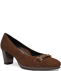 ara Ophelia Suede Decorative Buckle Strap Block Heel Pumps