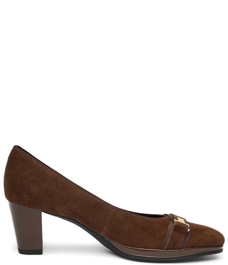 ara Ophelia Suede Decorative Buckle Strap Block Heel Pumps