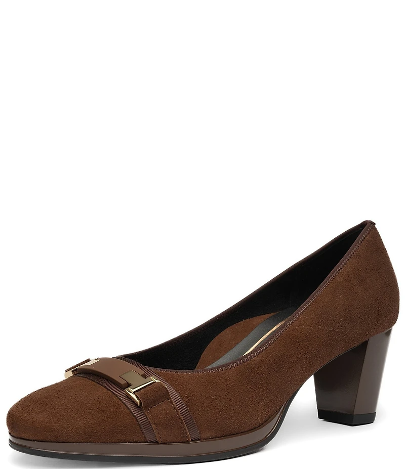 ara Ophelia Suede Decorative Buckle Strap Block Heel Pumps