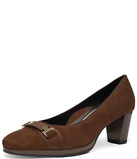 ara Ophelia Suede Decorative Buckle Strap Block Heel Pumps